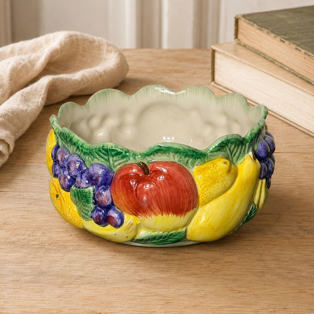 Vintage Fitz & Floyd Calypso 26 oz Fruit Bowl 1989 Ceramic Majolica Hand Painted